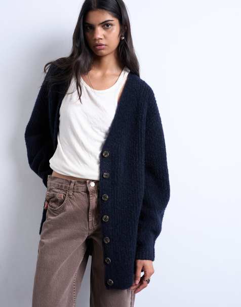 Topshop – Ultimate – Marinblå, stickad boyfriend-kofta - view 1