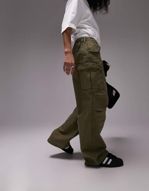 Topshop - Ultimate - Pantaloni cargo multitasche kaki slavato, 4 di 4