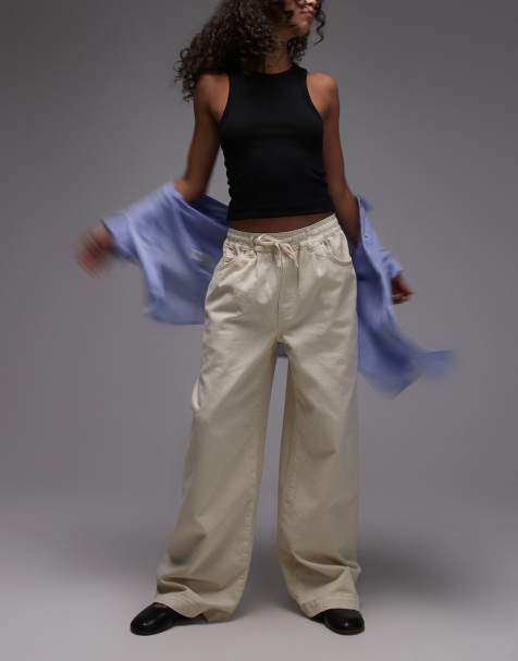 Topshop ultimate pull on wide leg trouser in ecru - view 1