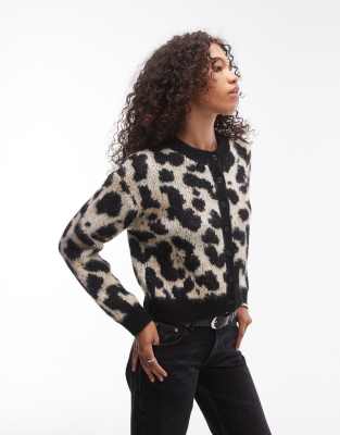 Topshop - Ultimate - Strickjacke mit Leopardenmuster-Bunt