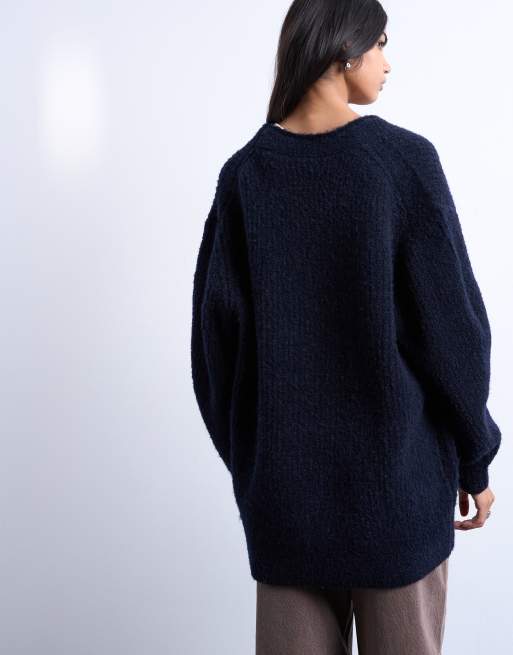 Topshop - Ultimate - Strikket marineblå boyfriend-cardigan, 4 af 4