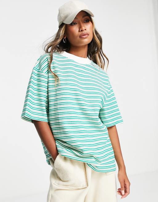 Topshop Unique Long Sleeve Baseball T-shirt in Green