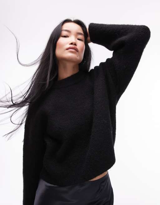 Topshop – Ultimate – Svart, fluffigt stickad tröja med avslappnad passform, 3 av 4