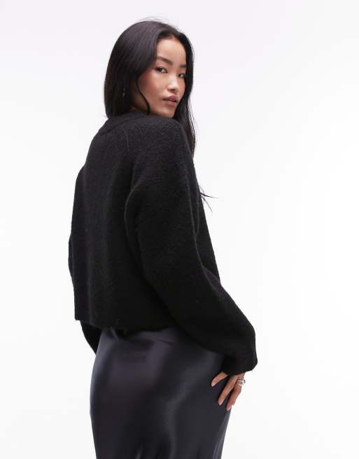 Topshop – Ultimate – Svart, fluffigt stickad tröja med avslappnad passform, 4 av 4