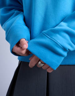 Model wearing Ultimate sweat in blue