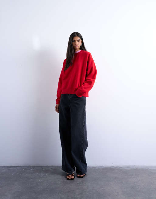 Topshop ultimate sweat in red, 3 of 4