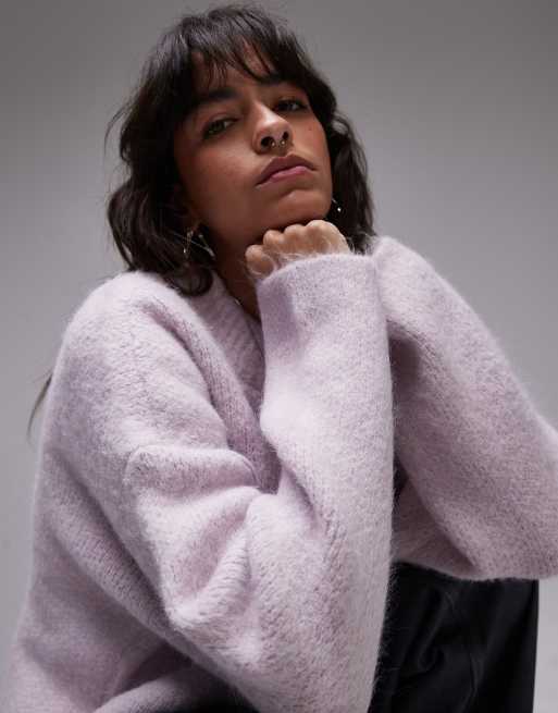Topshop – Ultimate – Syrénlila, stickad, avslappnad, fluffig tröja, 3 av 4