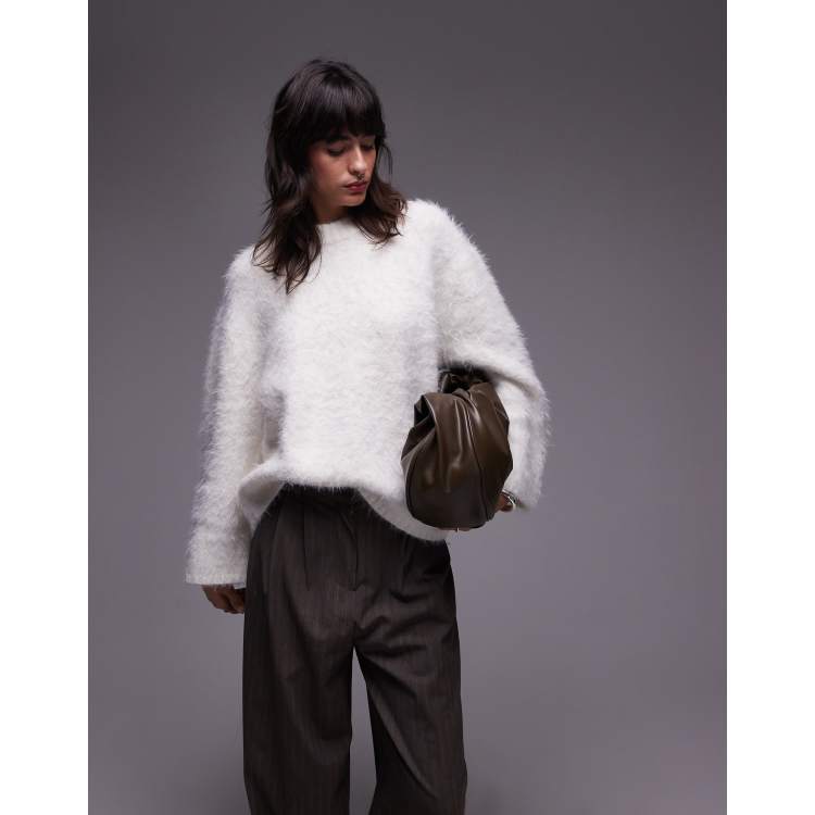 Topshop ultra fluffy oversized sweater in ivory | ASOS