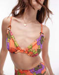 [Topshop] Topshop underwire bikini top with ring trims in abstract floral print-Multi 14 A MULTI