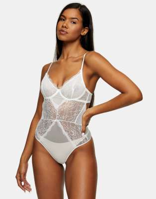 Topshop underwired lace bodysuit in ivory