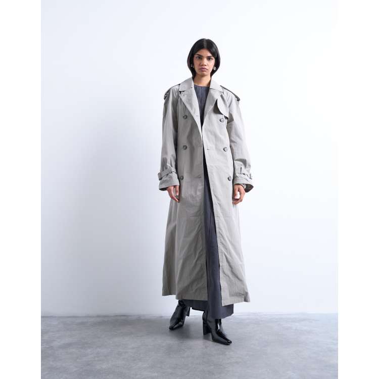 Topshop unlined longline nylon trench coat in gray | ASOS
