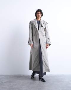 Unlined longline nylon trench coat in grey