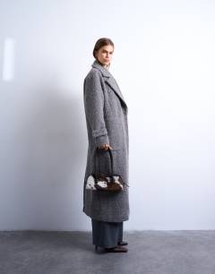 Unlined soft brushed chuck on longline coat in charcoal