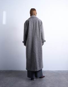 Model wearing Unlined soft brushed chuck on longline coat in charcoal