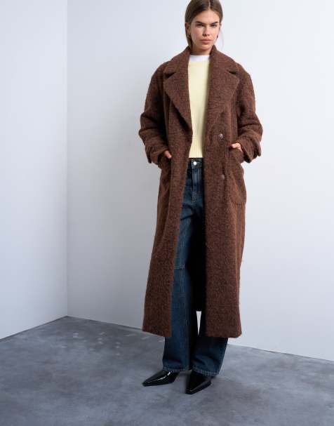 Topshop unlined soft brushed throw-on longline coat in brown - view 1