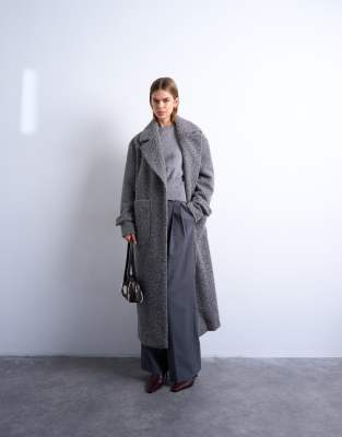 Topshop Unlined Soft Brushed Throw On Longline Coat In Gray