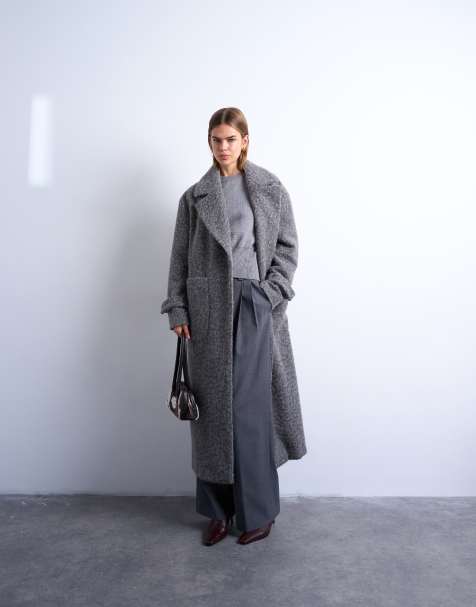 Topshop unlined soft brushed throw on longline coat in charcoal - view 1