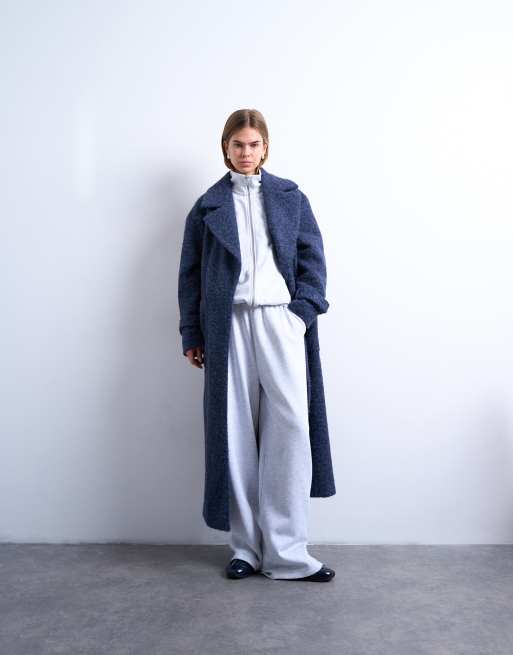 Topshop unlined soft brushed throw on longline coat in navy, 4 of 4