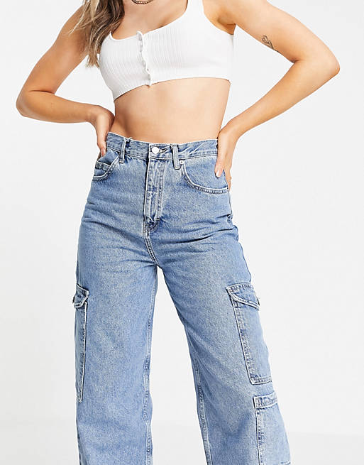  Topshop utility baggy jeans in mid blue 
