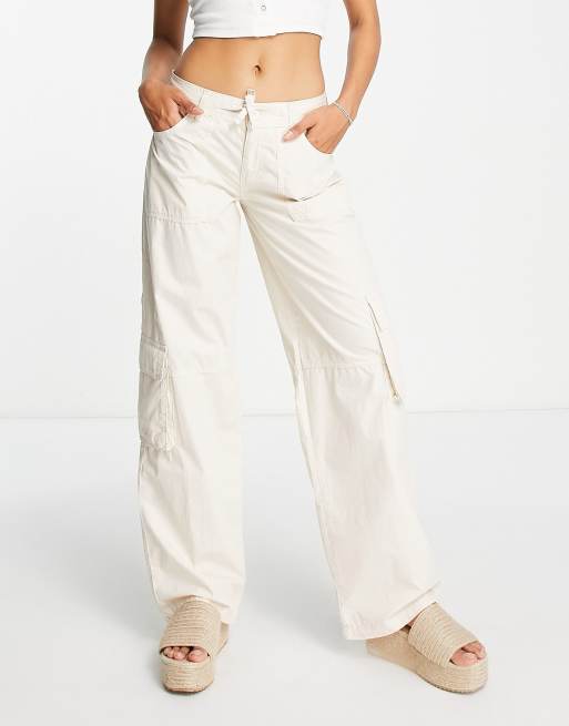 Topshop - Utility cargobroek met lage, gestrikte taille in ecru