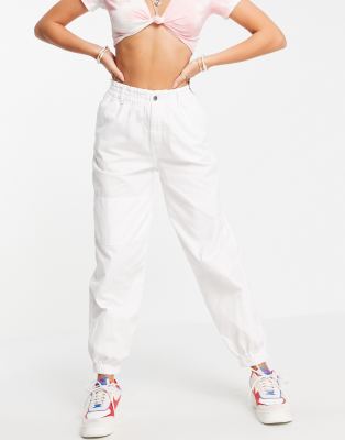 Topshop utility cuffed trouser in white