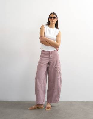 Topshop - Utility-Jeans in Flieder mit weitem, abgerundetem Bein und hohem Bund-Lila