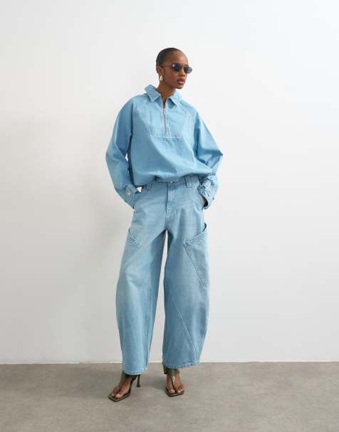 Topshop – Utility-Jeans mit weitem Bein in ausgebleichter Waschung und hohem Bund - view 1