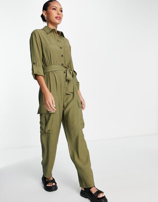 Topshop - Utility jumpsuit met zakken in khaki, 4 van 4