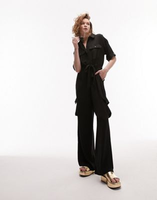 Topshop utility jumpsuit with pockets in black