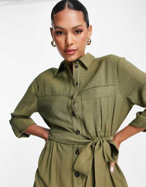 Topshop utility pocket casual jumpsuit in khaki