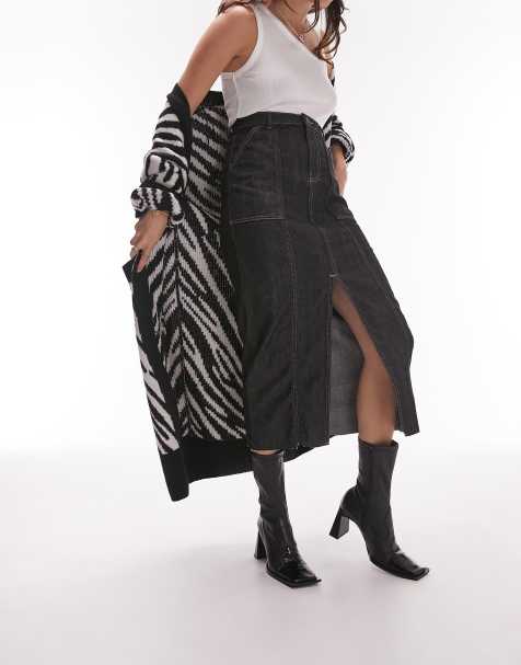 Topshop utility midi skirt in black - view 1