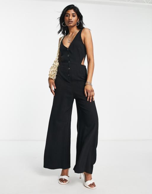 NaaNaa Petite satin jumpsuit in black