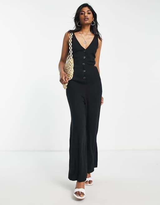 NaaNaa Petite satin jumpsuit in black