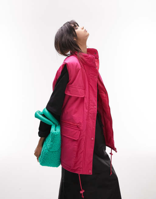 Topshop utility pocket gilet in pink