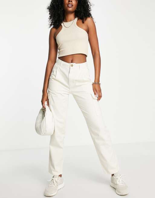 Topshop utility pocket pleated peg trouser in ecru | ASOS