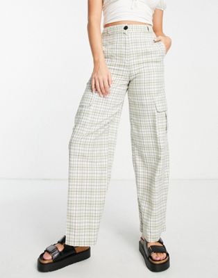 Topshop utility straight leg utility trouser in green check