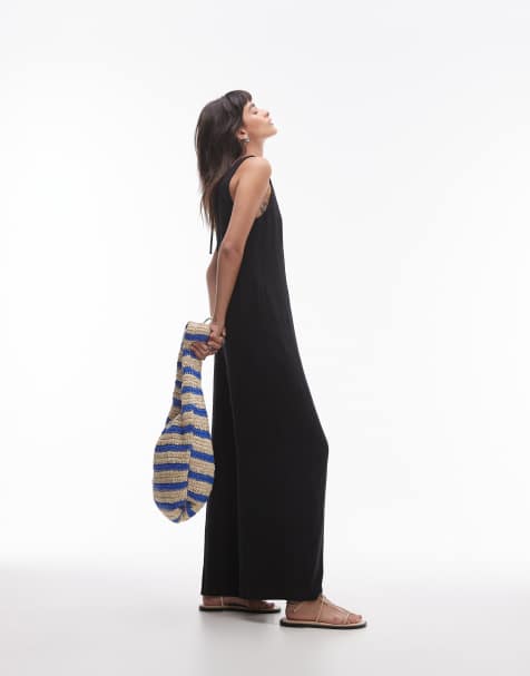 Topshop V neck bermuda jumpsuit in black - view 1