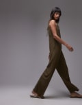 [Topshop] Topshop V neck bermuda jumpsuit in khaki-Green 6 khaki