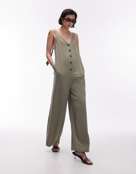 Linen-Blend Tie-Shoulder Corset Cami Jumpsuit