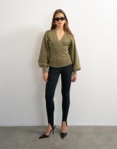 Topshop v-neck cinch waist sweat in khaki