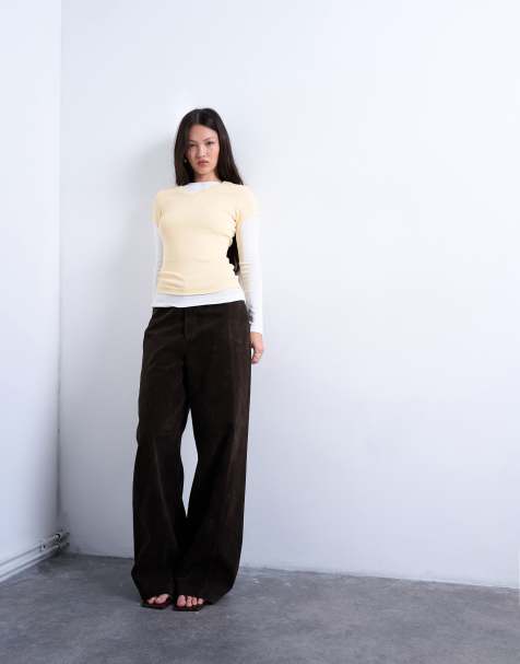 Topshop v-neck double layer long sleeve top in buttermilk and ecru - view 1