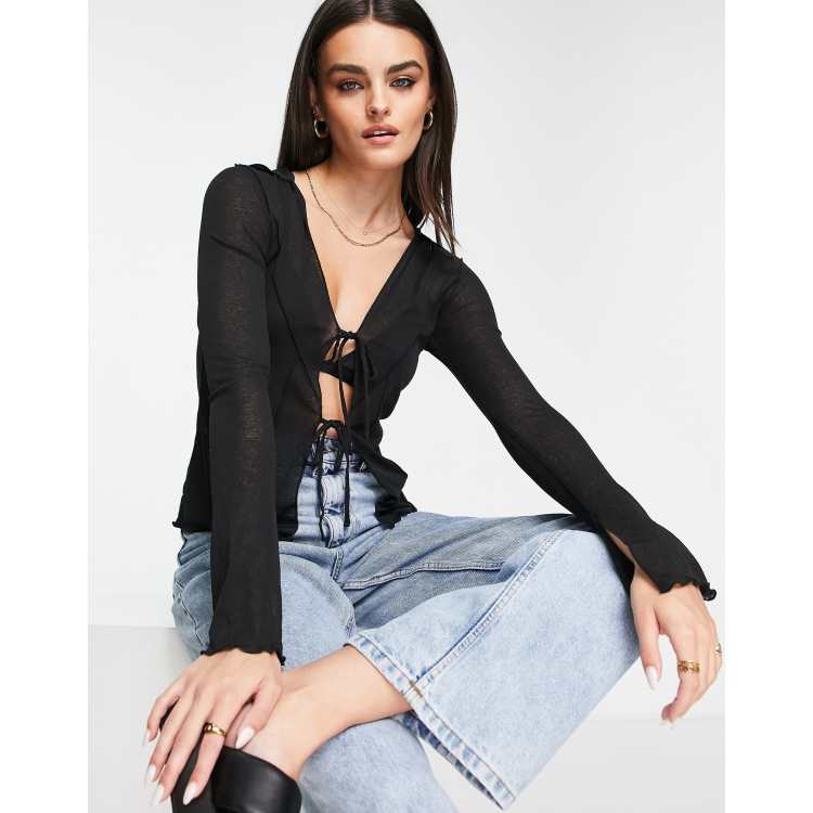 front tie top long sleeve