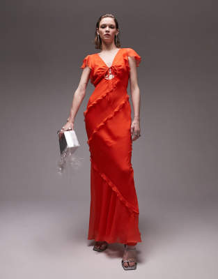 knee length dresses for ladies Rent Topshop V Neck Lace Insert Midi Dress In Pink And Orange