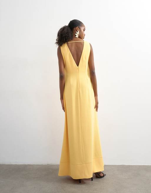Topshop v neck low armhole clean maxi dress with deep hem in mango, 4 of 4