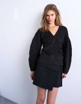 Topshop V neck ovoid sleeve top in black