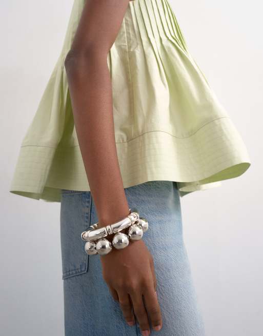 Topshop v-neck pintuck detail a-line top in mint, 4 of 4