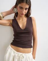 Topshop v-neck ruched side tank chocolate