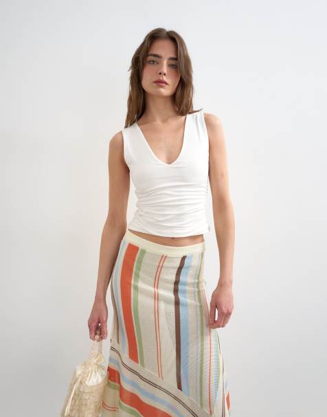 Topshop v-neck ruched side tank in ivory - view 1