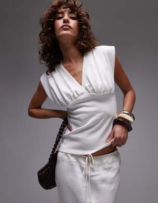 Topshop V-neck Sleeveless Structured Top In White