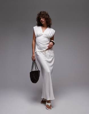 Topshop V-neck Sleeveless Structured Top In White